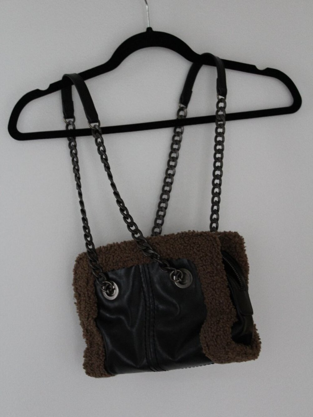 Zara Chain Strap Shoulder Bag with Faux Shearling Edge